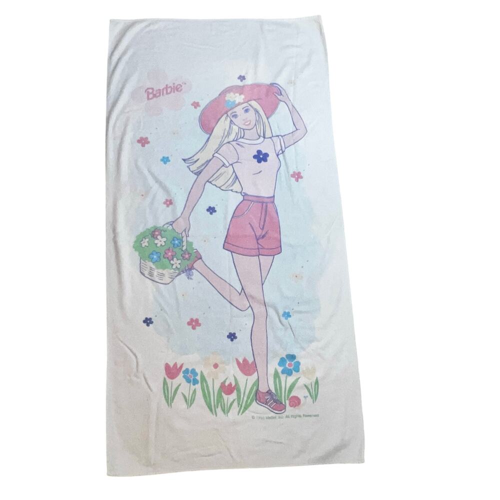 Vintage 1998 Mattel blonde Barbie tulip floral beach/bath towel set by Franco